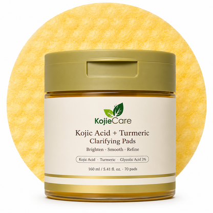 KojieCare Kojic Acid + Turmeric Clarifying Pads | 70 Pre-Soaked Pads with Niacinamide & Glycolic Acid