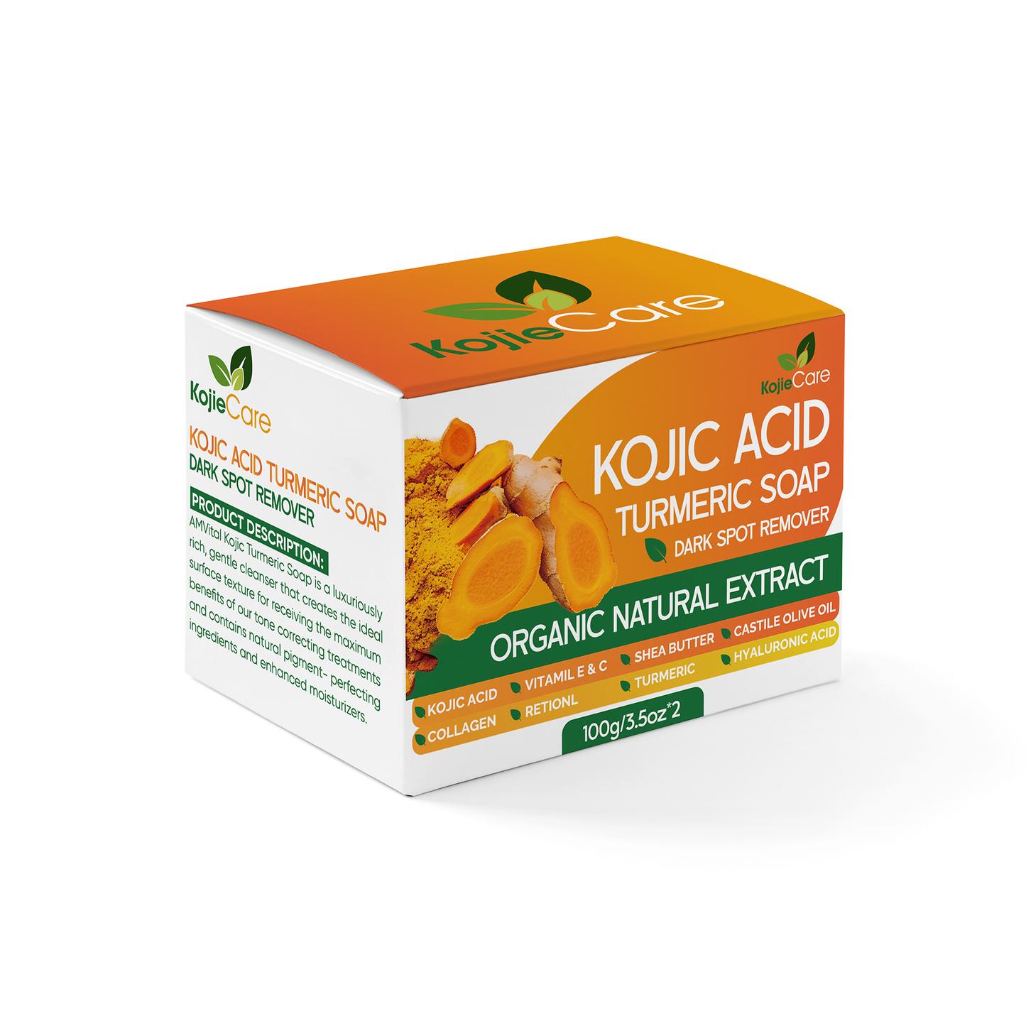 KojieCare Turmeric Kojic Acid Soap Bar – Dark Spot Corrector with Vitamin C, Retinol & Collagen – Brightening, Hydrating & Anti-Aging Face & Body Cleanser