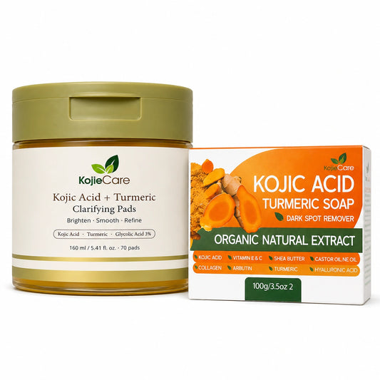 KojieCare Brightening Routine Duo | Kojic Acid Turmeric Soap + Kojic Acid Turmeric Clarifying Pads